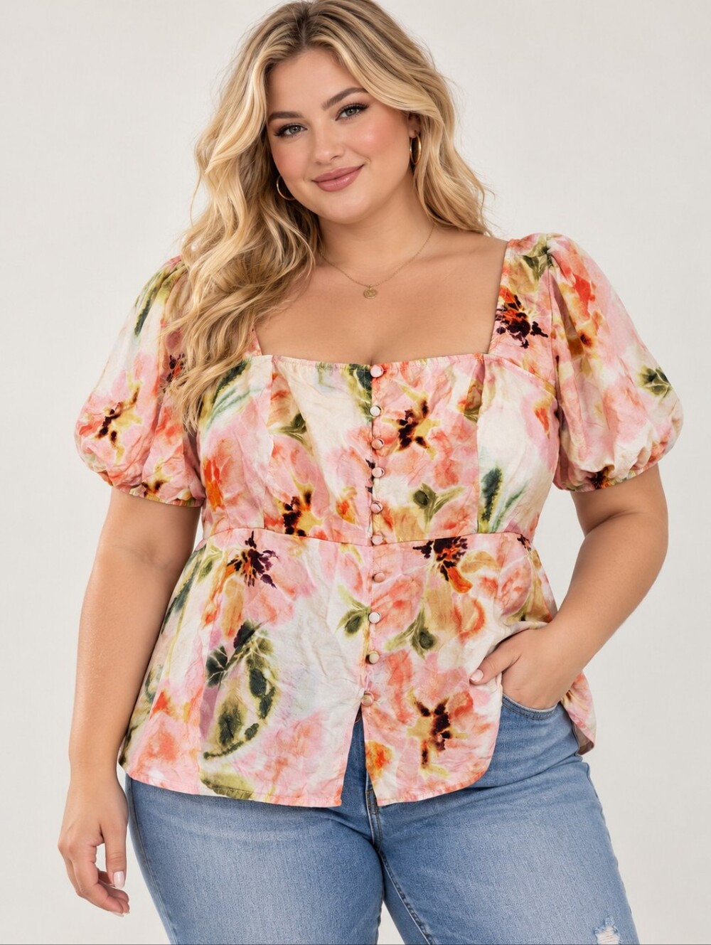 Torrid Peplum Square Neck Puff Sleeve Blouse Size 2X Floral Top EUC